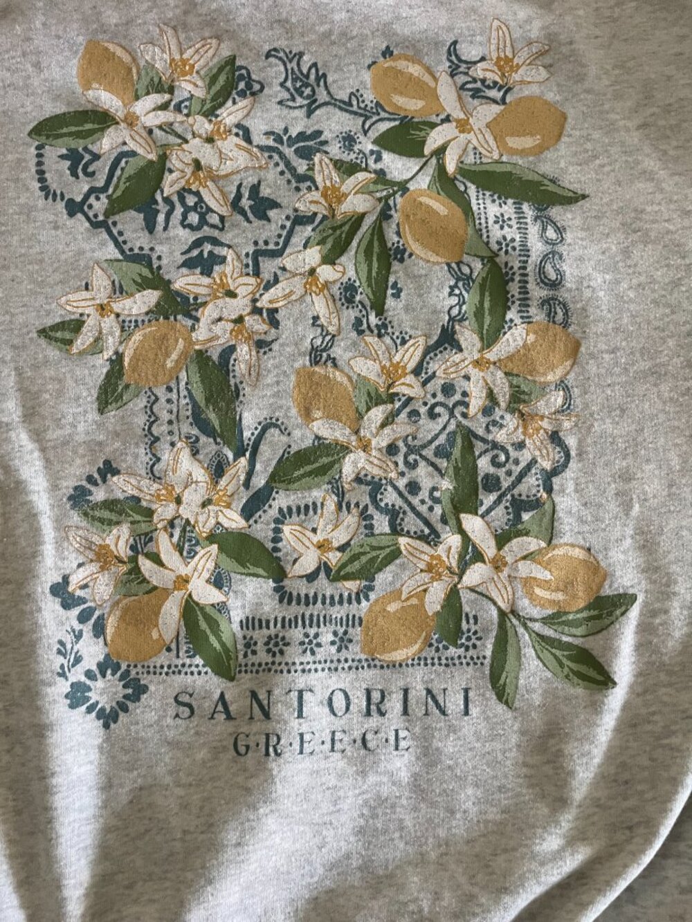 Heather Gray Floral Greece Hollister Sweatshirt XL